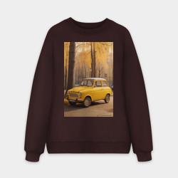Мужской свитшот oversize без начеса хлопок Желтый ретро автомобиль