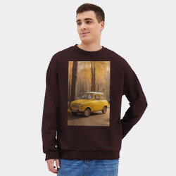 Мужской свитшот oversize без начеса хлопок Желтый ретро автомобиль - фото 2