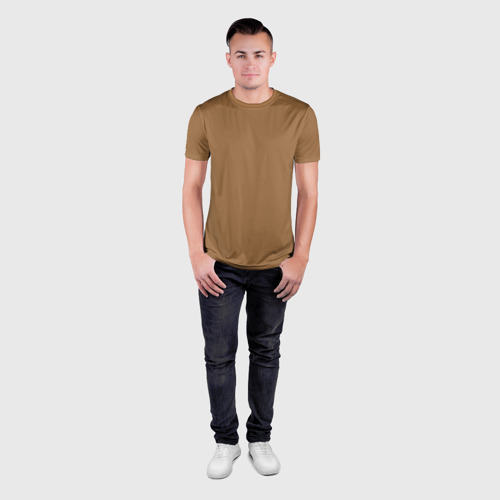 Мужская футболка 3D Slim Однотонный коричневый тёмно-бежевый цвет, цвет 3D печать - фото 4