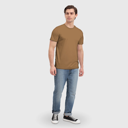 Мужская футболка 3D Однотонный коричневый тёмно-бежевый цвет, цвет 3D печать - фото 5