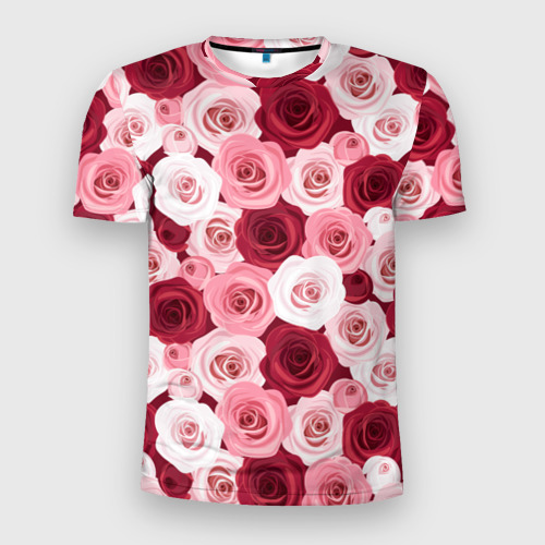Мужская футболка 3D Slim Красные и розовые розы, цвет 3D печать