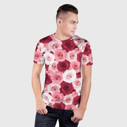 Мужская футболка 3D Slim Красные и розовые розы - фото 2