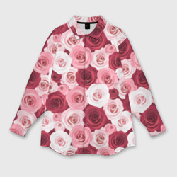 Мужская рубашка oversize 3D Красные и розовые розы