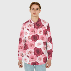 Мужская рубашка oversize 3D Красные и розовые розы - фото 2