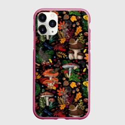 Чехол для iPhone 11 Pro матовый Фон с лесными грибами