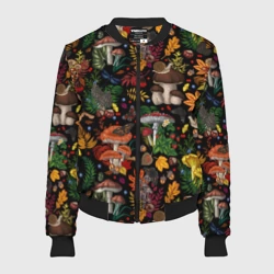 Женский бомбер 3D Фон с лесными грибами