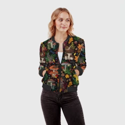 Женский бомбер 3D Фон с лесными грибами - фото 2