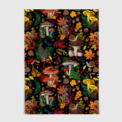 Постер Фон с лесными грибами