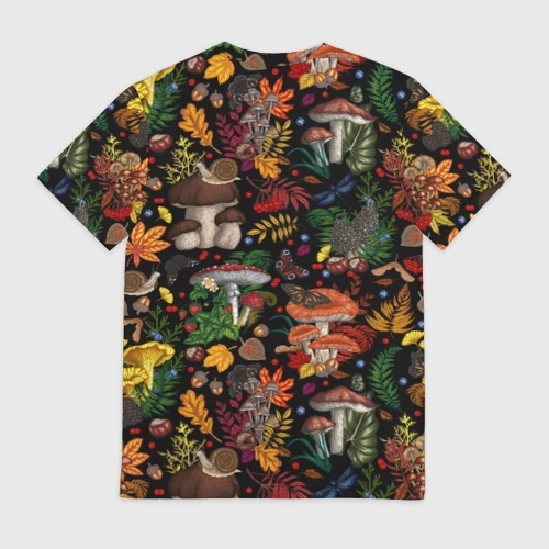 Мужская футболка 3D с принтом Фон с лесными грибами, вид сзади #1