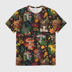 Мужская футболка 3D Фон с лесными грибами
