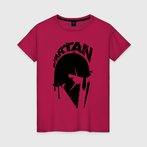 Женская футболка хлопок с принтом Спартанец - шлем, вид спереди #2