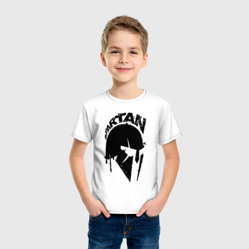 Детская футболка хлопок с принтом Спартанец - шлем, фото на моделе #1