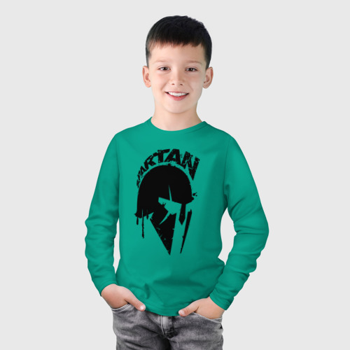 Детский лонгслив хлопок с принтом Спартанец - шлем, фото на моделе #1