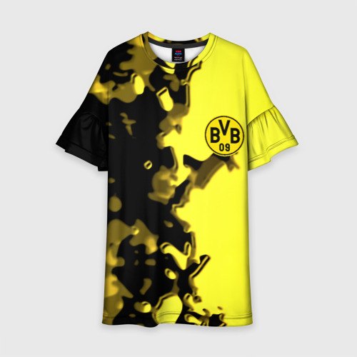 Детское платье 3D с принтом Borussia sport geometry yellow, вид спереди #2