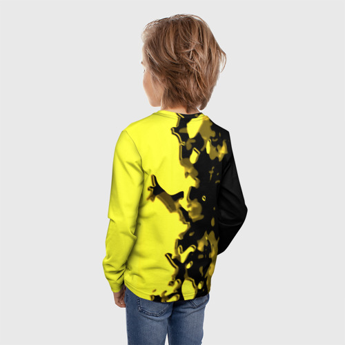 Детский лонгслив 3D с принтом Borussia sport geometry yellow, вид сзади #2