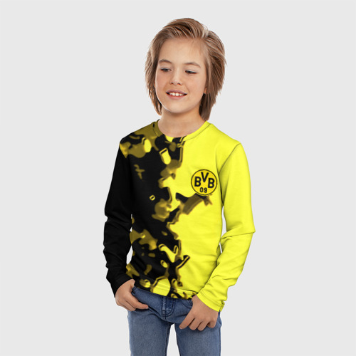 Детский лонгслив 3D с принтом Borussia sport geometry yellow, фото на моделе #1