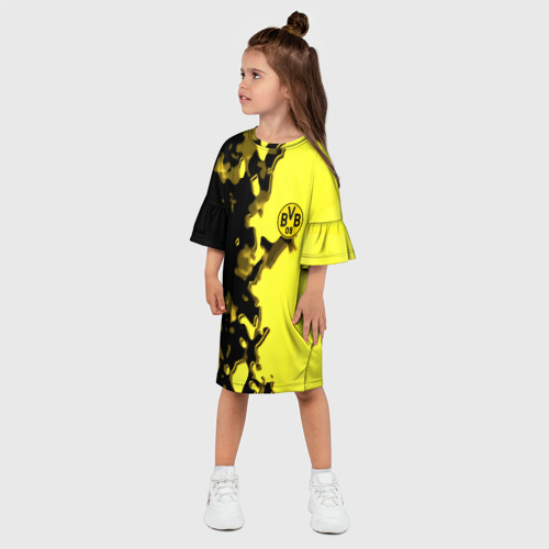 Детское платье 3D с принтом Borussia sport geometry yellow, фото на моделе #1