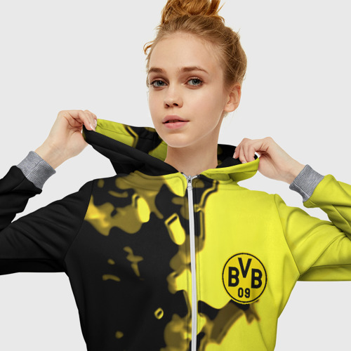 Женская толстовка 3D на молнии Borussia sport geometry yellow, цвет меланж - фото 5