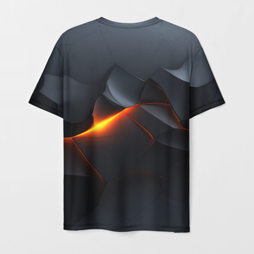 Мужская футболка 3D Яркая оранжевая полоса на чреной абстракции, цвет 3D печать - фото 2