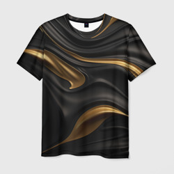 Мужская футболка 3D Золотистые волны  на черной материи