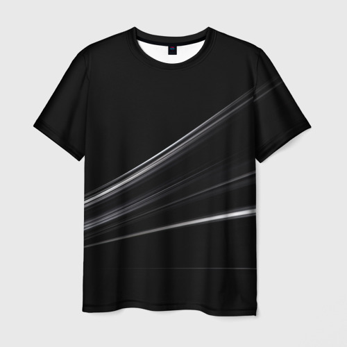 Мужская футболка 3D Белые полосы на черной абстракции, цвет 3D печать