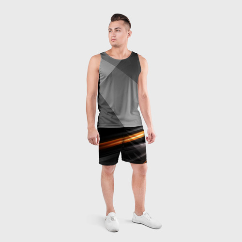 Мужские шорты спортивные с принтом Оранжевая яркая полоса на черной  абстракции, вид сбоку #3