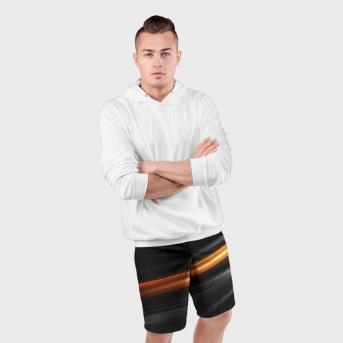 Мужские шорты спортивные с принтом Оранжевая яркая полоса на черной  абстракции, фото #4