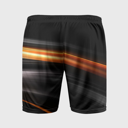 Мужские шорты спортивные с принтом Оранжевая яркая полоса на черной  абстракции, вид сзади #1