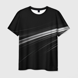 Мужская футболка 3D Белые полосы на черной  абстракции