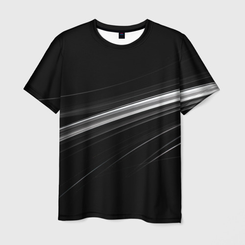 Мужская футболка 3D Белые полосы на черной  абстракции, цвет 3D печать