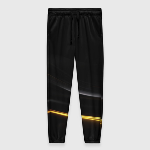Женские брюки с принтом Черная абстракция с желтой полосой, вид спереди №1