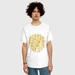 Мужская футболка хлопок Oversize Золотые узоры гжель - фото 2