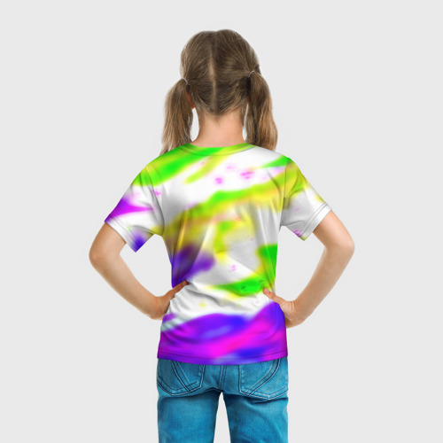 Детская футболка 3D с принтом Quake flame neon, вид сзади #2