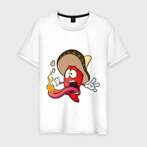 Мужская футболка из хлопка с принтом Горячий мексиканский перец, вид спереди №1