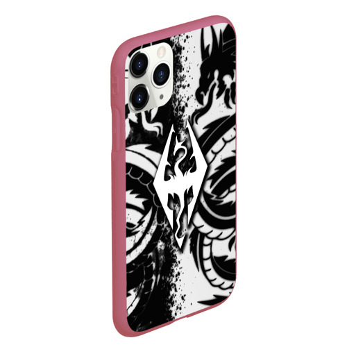 Чехол для iPhone 11 Pro Max матовый Драконы скайрим, цвет малиновый - фото 3