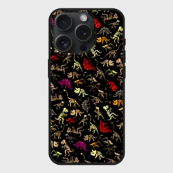 Чехол силиконовый для Apple iPhone 15 Pro Мax матовый Colorful dinosaur - skeletons