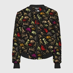 Женский бомбер 3D Colorful dinosaur - skeletons