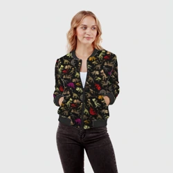 Женский бомбер 3D Colorful dinosaur - skeletons - фото 2