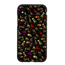 Чехол для iPhone XS Max матовый Colorful dinosaur - skeletons