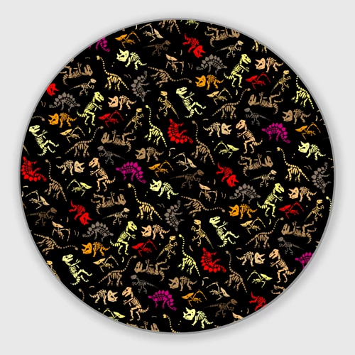 Круглый коврик для мышки Colorful dinosaur - skeletons