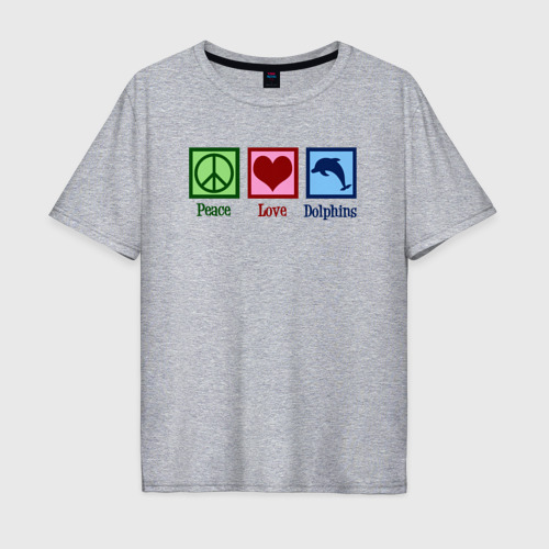 Мужская футболка хлопок Oversize с принтом Мир любовь дельфины, вид спереди #2