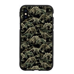 Чехол для iPhone XS Max матовый Dinosaur skeletons - camouflage