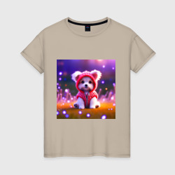 Маленький щенок в волшебном лесу – Женская футболка хлопок с принтом купить со скидкой в -20%