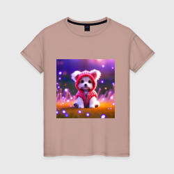 Маленький щенок в волшебном лесу – Женская футболка хлопок с принтом купить со скидкой в -20%
