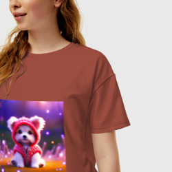 Женская футболка хлопок Oversize Маленький щенок в волшебном лесу - фото 2