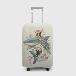 Чехол для чемодана 3D Кот якудза верхом на акуле