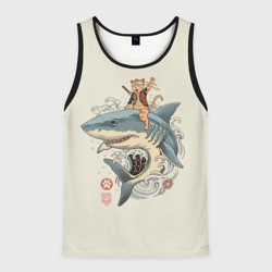 Мужская майка 3D Кот якудза верхом на акуле