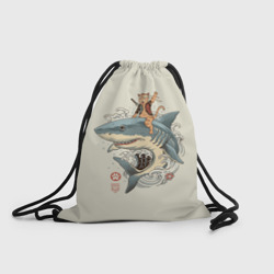 Рюкзак-мешок 3D Кот якудза верхом на акуле