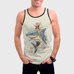 Мужская майка 3D Кот якудза верхом на акуле - фото 2