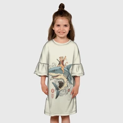 Детское платье 3D Кот якудза верхом на акуле - фото 2